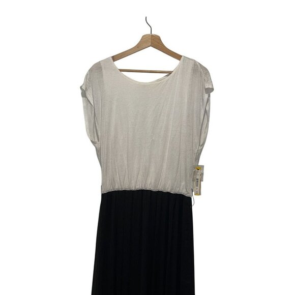 NWT ALICE + OLIVIA Black & White Colorblock Maxi Dress With Open Back Detail Lar - Picture 2 of 12